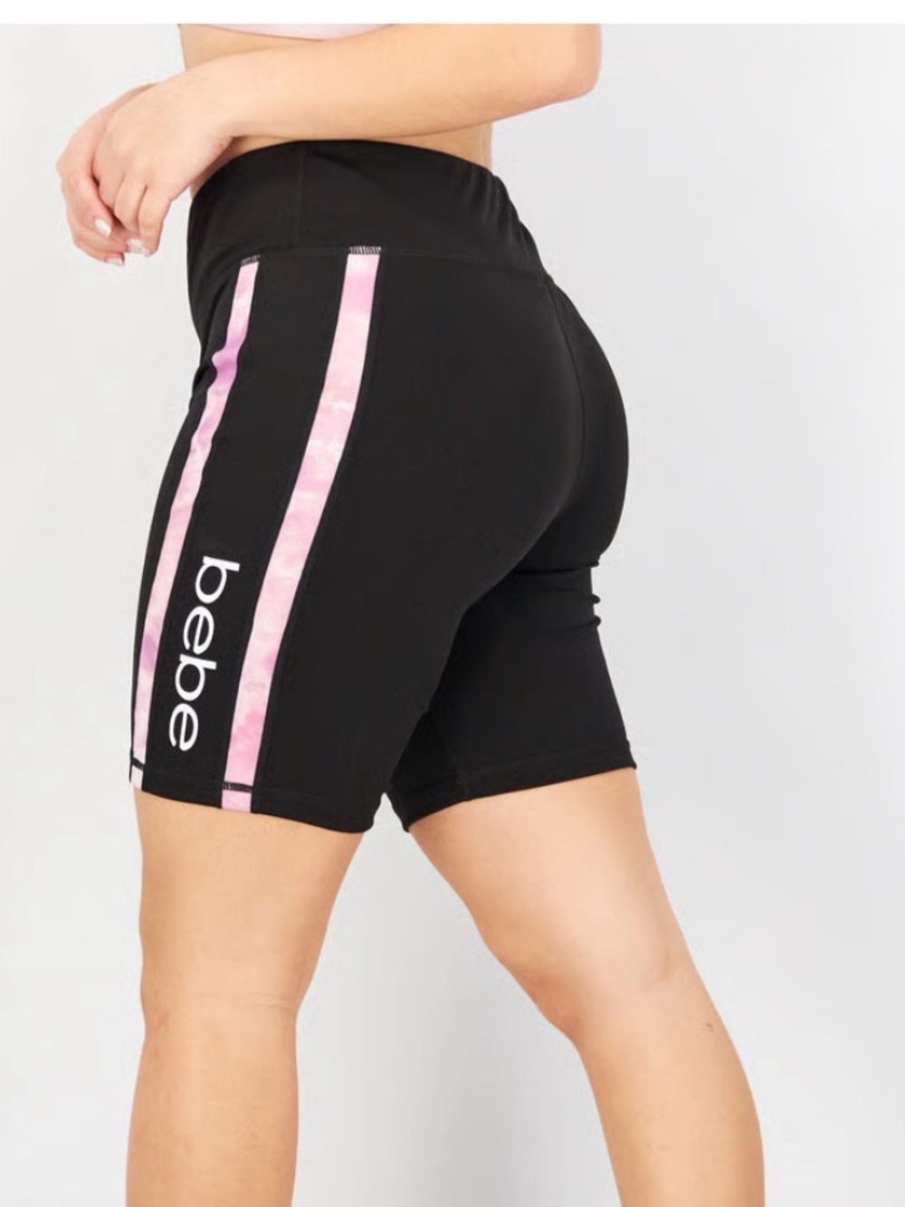 bebe Black Bike Shorts with Pink Side Stripes